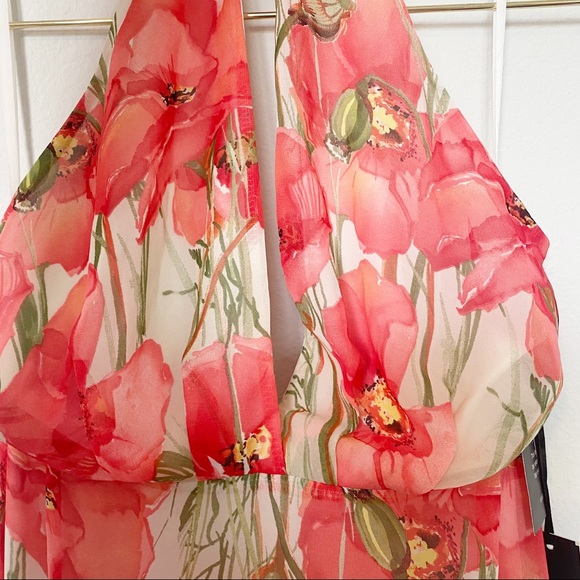 Lulu's Poppy Floral Maxi Dress Halter Neck Ivory/Red Size XL NWT - Picture 7 of 14